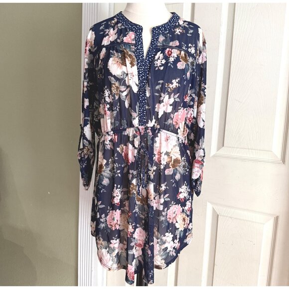 size 2X Siren Lily tie waist Floral Navy Maternity Tunic top blouse - Picture 1 of 6